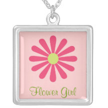 Pink and Green Flower Girl Necklace