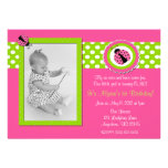 Pink and Green Ladybug Girls Birthday Invitation