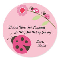 Pink and Green Ladybug Thank You Sticker