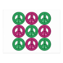 Pink and Green Neon Peace Symbols Post Card