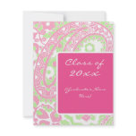Pink and Green Paisley Graduation Announcement invitations