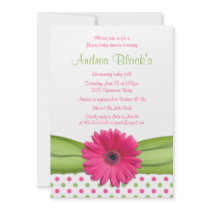 Pink and Green Polka Dots Baby Shower Invitation