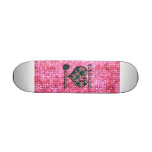 Pink and Green Puzzle Heart Custom Skateboard