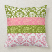 Pink and Green Stripe Damask Throw Pillow