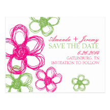 Pink and Green Wildflowers Save The Date Postcard