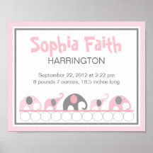 Pink and Grey Elephants infant nursery wall art Poster