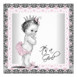 Pink and Grey Vintage Baby Girl Shower Personalized Invitation