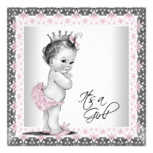 Pink and Grey Vintage Baby Girl Shower Personalized Invitation