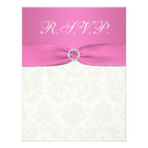 Pink and Ivory Damask Reply Card Custom Announcements