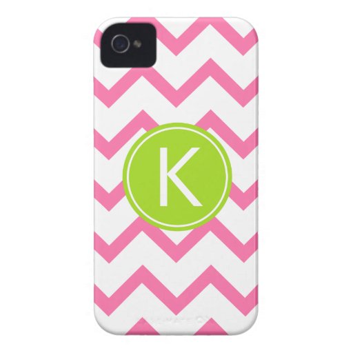 Pink and Lime Chevron Stripes Monogram iPhone 4 Case-Mate Cases