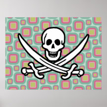 Pink and Mint Retro Jolly Roger Poster