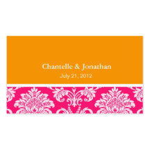 Pink and Orange Elegant Damask Business Card