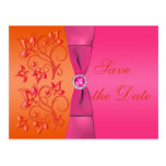Pink and Orange Floral Save the Date Postcard