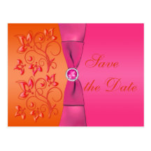 Pink and Orange Floral Save the Date Postcard