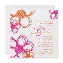 Pink and Orange Wild Flowers Wedding Invitation