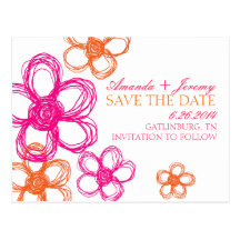 Pink and Orange Wildflowers Save The Date Postcards