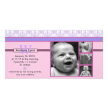 pink and purple bandana pattern baby announcement custom photo card