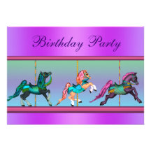 Pink and Purple Carousel Pony Birthday Party Personalized Announcements