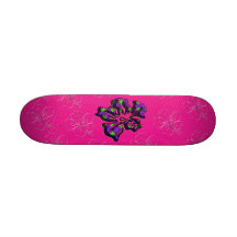 Pink and Purple Floral Hibiscus Flower Skateboard Decks
