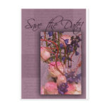 Pink and purple Save the date postcards