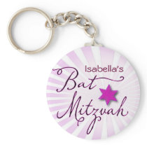 Pink and purple starburst Bat Mitzvah Keychain