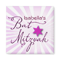 Pink and purple starburst Bat Mitzvah Refrigerator Magnet