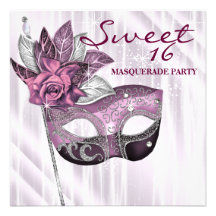 Pink and Purple Sweet 16 Masquerade Party Custom Invitations