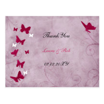 pink and purple vintage butterfly Thank You Postcards