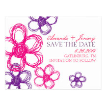 Pink and Purple Wildflowers Save The Date Post Cards