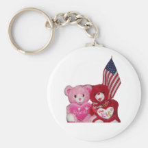 Pink And Red Bears With American Flag Keychain