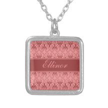 Pink and Red Damask Pattern Custom Necklace