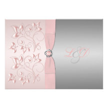 Pink and Silver Floral Monogrammed Invitation