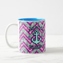 Pink and silver nautical chevron products. coffee mug
