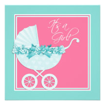 Pink and Teal Blue Baby Shower Invitations