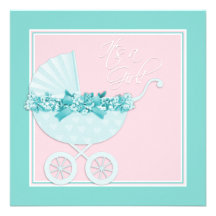 Pink and Teal Blue Baby Shower Invitations