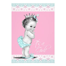 Pink and Teal Blue Princess Baby Girl Shower Custom Invitation