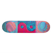 Pink and Turquoise Yin Yang Symbol Skateboard