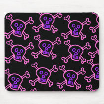 Pink and Violet Skull and Crossbones Mouse Mat