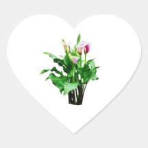 Pink and White Calla Lilies Heart Stickers