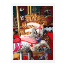 Pink and white carousel horse photograph fair custom invitations