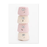 pink and white marshmallow characters postcard