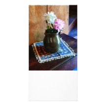 Pink and White Peonies in Green Jug Photo Card Template