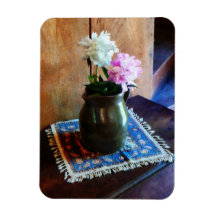 Pink and White Peonies in Green Jug Vinyl Magnet