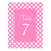 Pink and White Polka Dot Table Number Postcard postcards