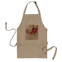pink and white ranunculus on script apron