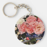 Pink and white roses  flowers key chains