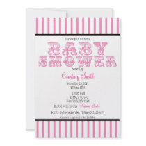 Pink and White Striped Circus Baby Shower Invitati Custom Invites