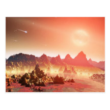 Pink and yellow alien landscape postcard
