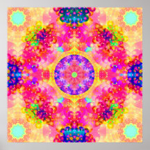 Pink and Yellow Kaleidoscope Fractal Posters