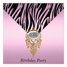 Pink and Zebra birthday Party  Invitation